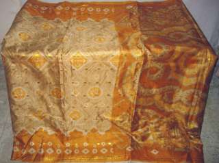 Yellow Khaki Paper Silk Sari Saree Fabric Dress Clothin  