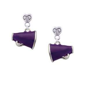  Small Purple Megaphone Mini Heart Charm Earrings: Arts 