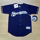 Milwaukee Brewers SEWN Mens Majestic jersey Large navy NWT