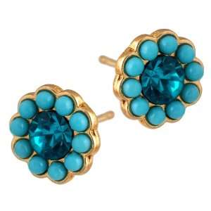 Michal Negrin Stud Earrings with Round Shape and Turquoise Swarovski 