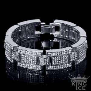  Mens Silver Plated Iced Out CZ Hip Hop Bracelet Jewelry