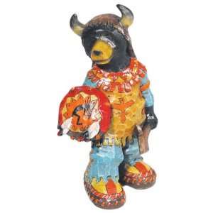 : Black Bear Native American Warrior Figurine Statue with Wood Carved 