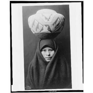 Zuni Indian girl,pottery jar on her head,New Mexico,NM,c1903,Edward S 