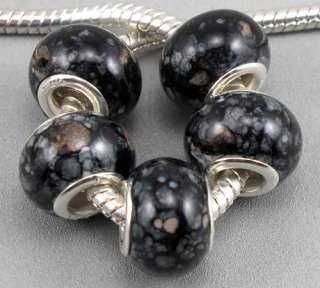 20pcs Silver Core Black Mix Dot Beads Fit European Charm Bracelet 
