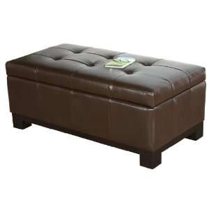  Maywood Leather Storage Ottoman with Tufted Top: Furniture 