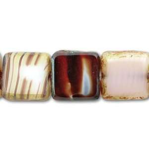   White Red Brown Picasso 10mm Square Czech Glass Beads: Home & Kitchen