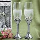 Pewter Fleur de Lis Collection Toasting Flutes Champagne Glasses 