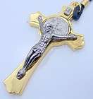 St Benedict Pendant Medal Gold & Silver Plate Necklace W Cord Exorcism 