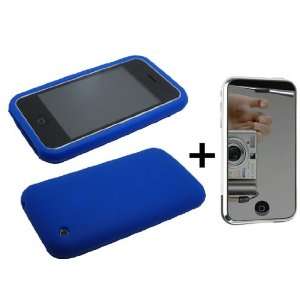 Blue Silicone Soft Skin Case Cover for iPhone 3G ***BUNDLE WITH MIRROR 