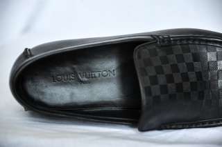 LOUIS VUITTON Mens Black Leather Damier Checker Casual Dress Loafer 