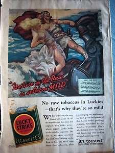 1932 Lucky Strike Cigarettes Eric the Red Nautical Art Color Ad  