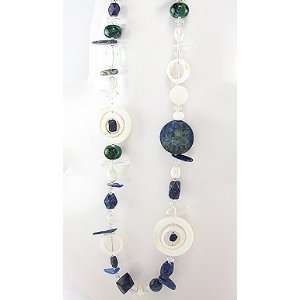 Marana Jewelry Long Wrap Around White Shell and Blue Lazuli Stone 