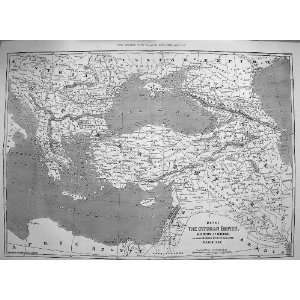  1877 Map Ottoman Empire Greece Black Sea Cyprus