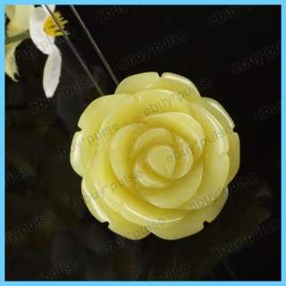 Pretty 35mm Lemon Jade Carved Rose Flower Bead Pendant  