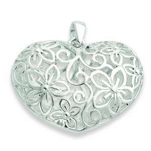  Sterling Silver Flower Filigree Design Puffed Heart 