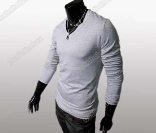  Solid Color Stylish V Neck Long Sleeve T shirts Tee Tops M/L/XL  
