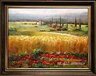 HUGE Signed Poppy Field with Wheat Oil Painting on Canvas 36x48