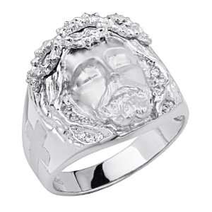  .925 Sterling Silver CZ Jesus Crown of Thorns Mens Ring 