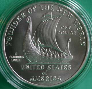 2000 Leif Ericson UNC Commemorative US Mint BU Silver Dollar Coin Box 