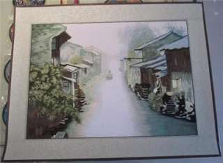 Chinese hand embroidered silk landscape painting 16x20matted Su 
