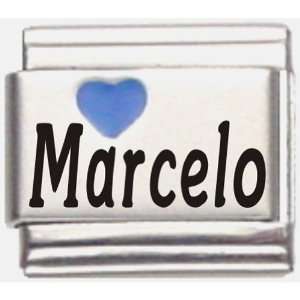    Marcelo Dark Blue Heart Laser Name Italian Charm Link Jewelry