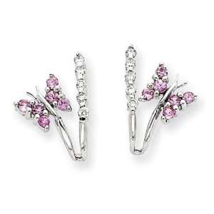  Diamond Pink Sapphire Butterfly Earrings in 14k White Gold 