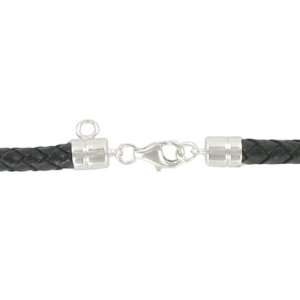   925 Sterling Silver Round Bracelet with Leather Band 21cm Jewelry