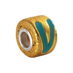 : Kera Sterling Silver Gold & Turquoise Murano Glass Wheel Bead: Kera 