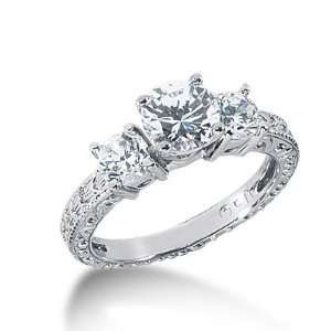   Engagement Ring Round Prong Antique 14k White Gold: DALES: Jewelry