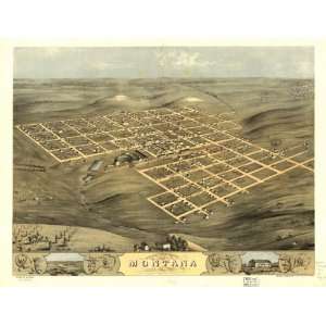 1868 birds eye map of city of Montana, Iowa 