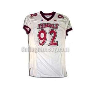 White No. 92 Game Used Temple Russell Football Jersey  