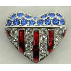  Swarovski Red White Blue Heart American Flag Pin 