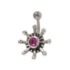  Flower Belly Button Ring with Purple Cz Jewel: Jewelry