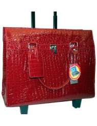 bugatti women red croco embossed rolling briefcase laptop