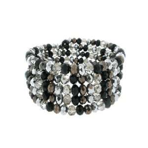   Black Faceted Crystals Coiled Memory Wire Bracelet