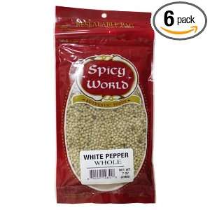 Spicy World Whole White Peppercorns, 7 Ounce Pouches (Pack of 6 