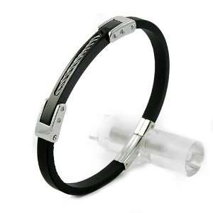 Steel And Black Rubber Bracelet Bangle with Steel Cable inside a Black 
