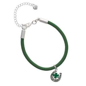   Green Four Leaf Clover Charm on a Kelly Green Malibu Charm Bracelet