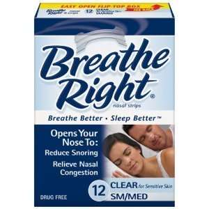  Breathe Right Nasal Strips, Clear, Sm/Med, 12 ct Health 