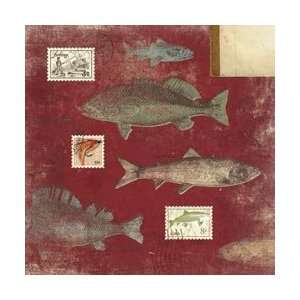   Fishing Paper 12X12 Red Fish Stamps KFFI PP 64266; 25 Items/Order