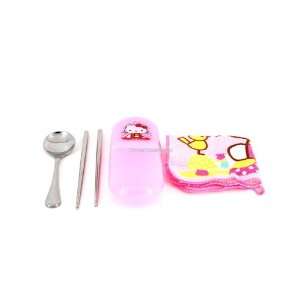  Hello Kitty Steel Chopsticks Spoon Towel Case Travel Set 