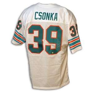 Autographed Larry Csonka Miami Dolphins Throwback White Jersey with 