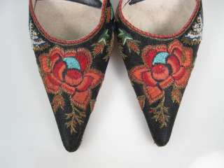 EMMA HOPES Black Flower Embroidered Mules Shoes 6  