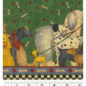   Wide WALK THE DOGS BOARDER Fabric By The Yard: Arts, Crafts & Sewing