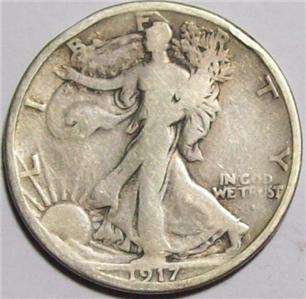 1917 S Obverse WALKING LIBERTY HALF DOLLAR Fine ~ Semi Key U.S.SILVER 