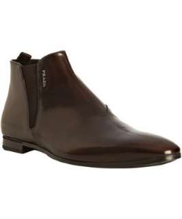 Prada brown shined leather chelsea ankle boots  