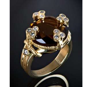 Judith Ripka brown citrine and diamond Olivia button ring