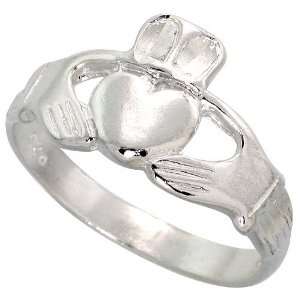  Sterling Silver Diamond Cut Claddagh Ring, size 7: Jewelry