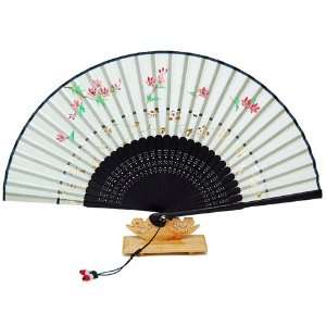  Silver J Black bamboo hand fan with white silk, silk fan 