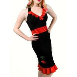   : Pinup Retro Black and Red Cherry Love Slim Dress M: Everything Else